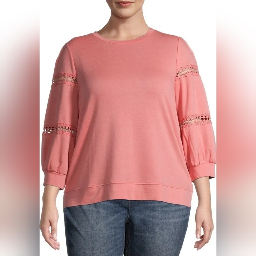 COMO BLU Women's Plus Size French Terry Quarter Sleeve Sweatshirt Sz 1X